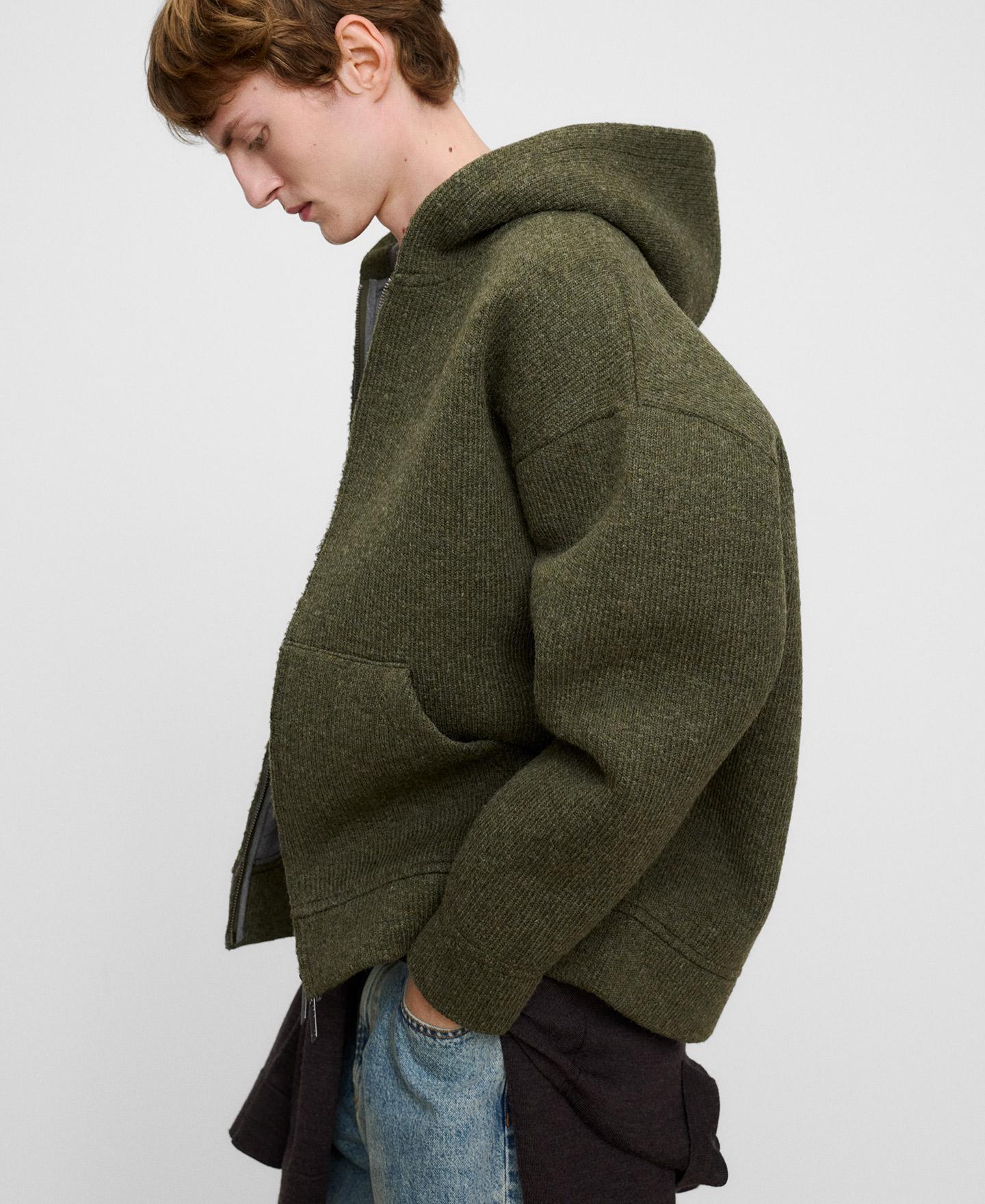 Sudadera con capucha de hombre de punto con lana merino - Adolfo Dominguez - Kaki Kaki-1