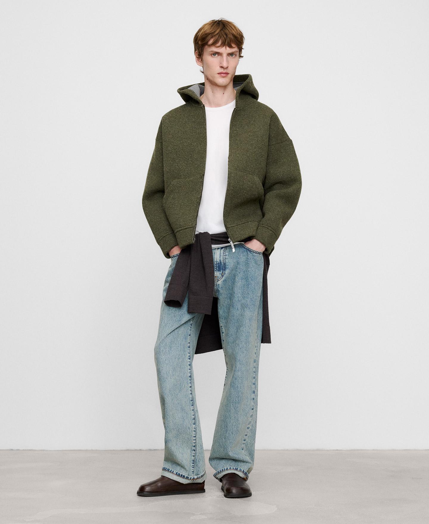 Sudadera con capucha de hombre de punto con lana merino - Adolfo Dominguez - Kaki Kaki-2
