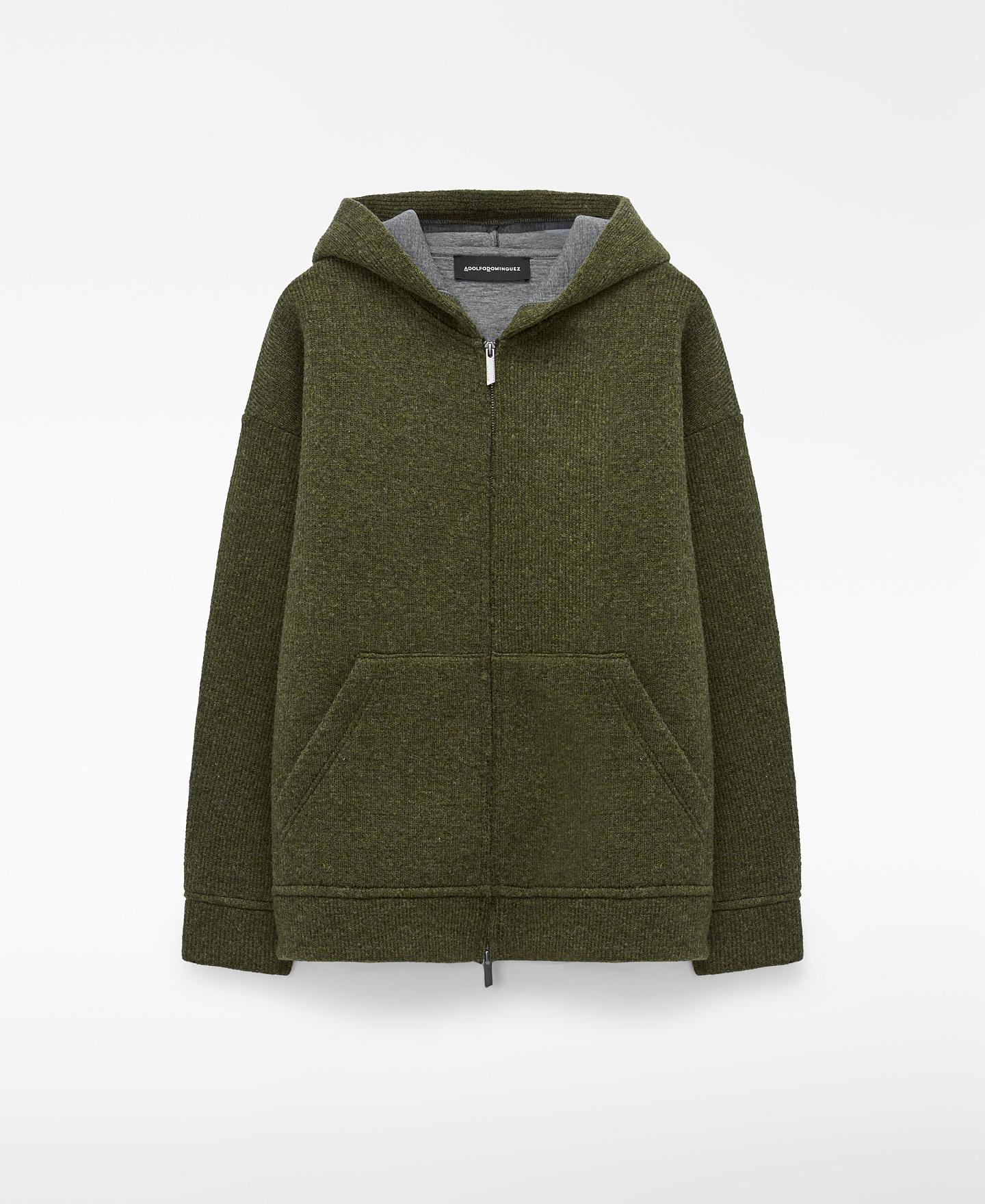 Sudadera con capucha de hombre de punto con lana merino - Adolfo Dominguez - Kaki Kaki-6