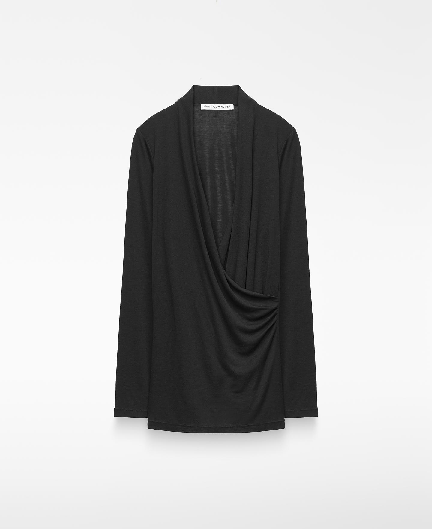 Camiseta cruzada de mujer manga larga - Adolfo Dominguez - Negro Negro-1