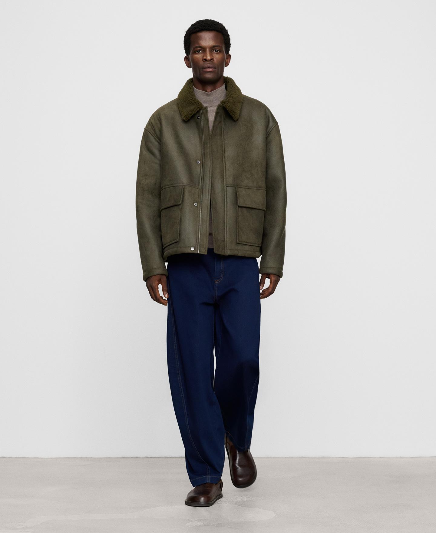 Chaqueta aviador de hombre doble faz con cuello de borreguillo - Adolfo Dominguez - Verde Oliva Verde Oliva-2