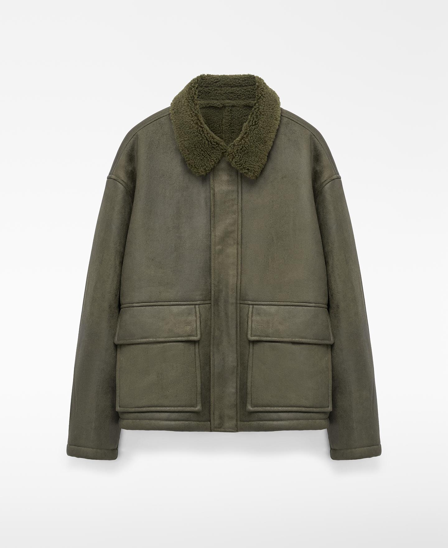 Chaqueta aviador de hombre doble faz con cuello de borreguillo - Adolfo Dominguez - Verde Oliva Verde Oliva-7
