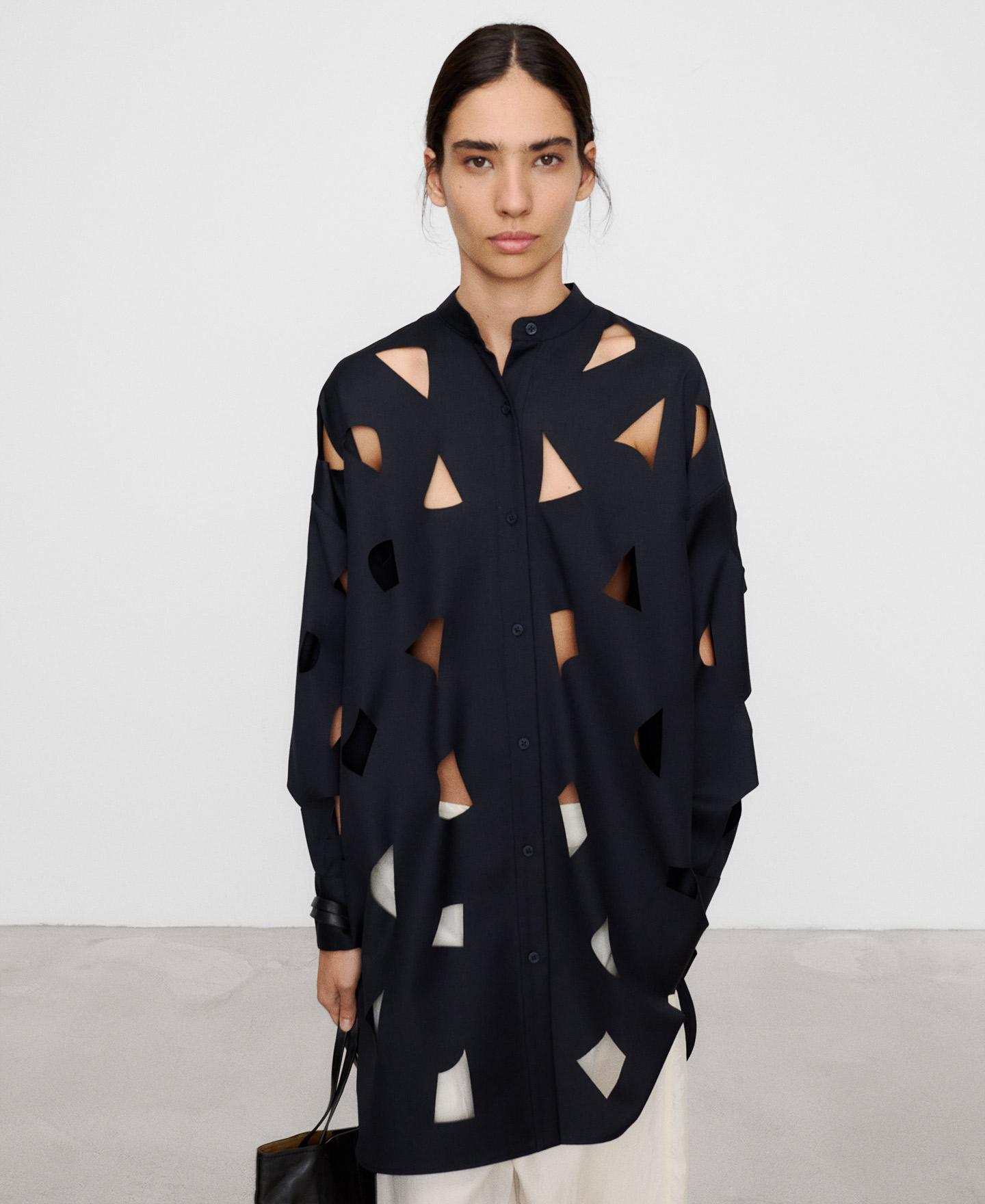 Imagen 1 de Camisa oversize de mujer con lana merino troquelada - Adolfo Dominguez - Azul marino Azul marino