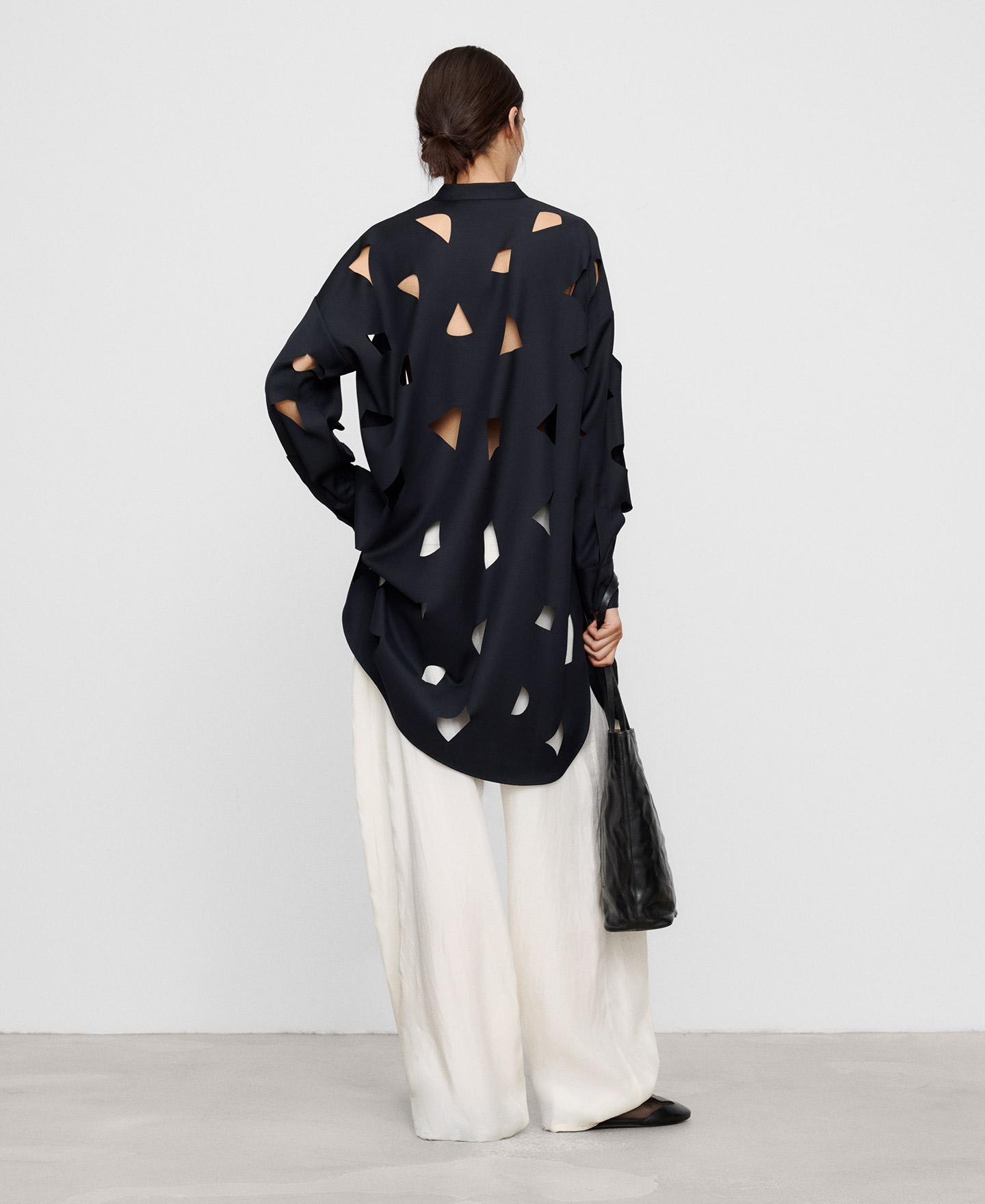 Imagen 3 de Camisa oversize de mujer con lana merino troquelada - Adolfo Dominguez - Azul marino Azul marino