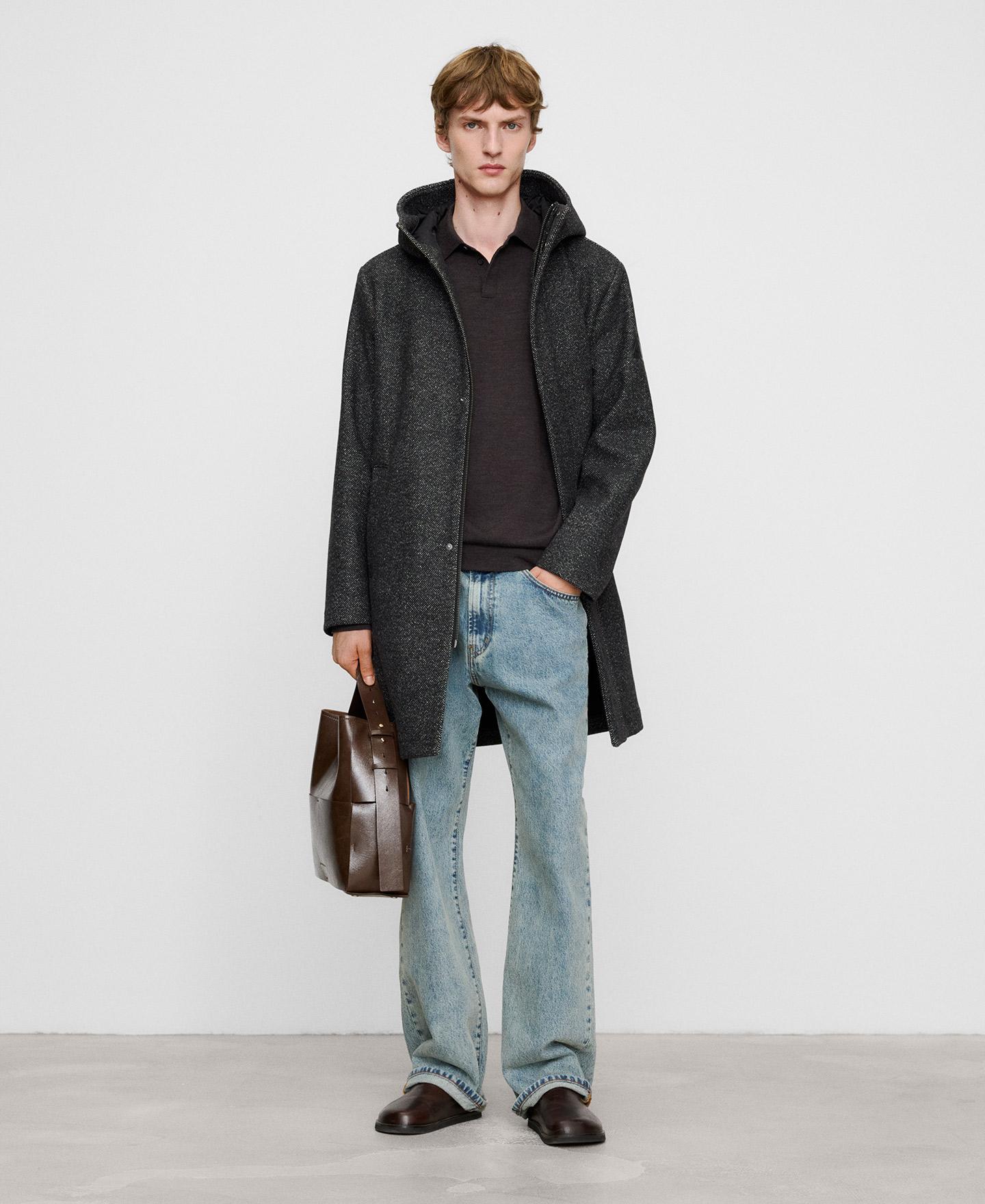 Parka de hombre con lana de tejido jaspeado y capucha - Adolfo Dominguez - Gris Gris-2