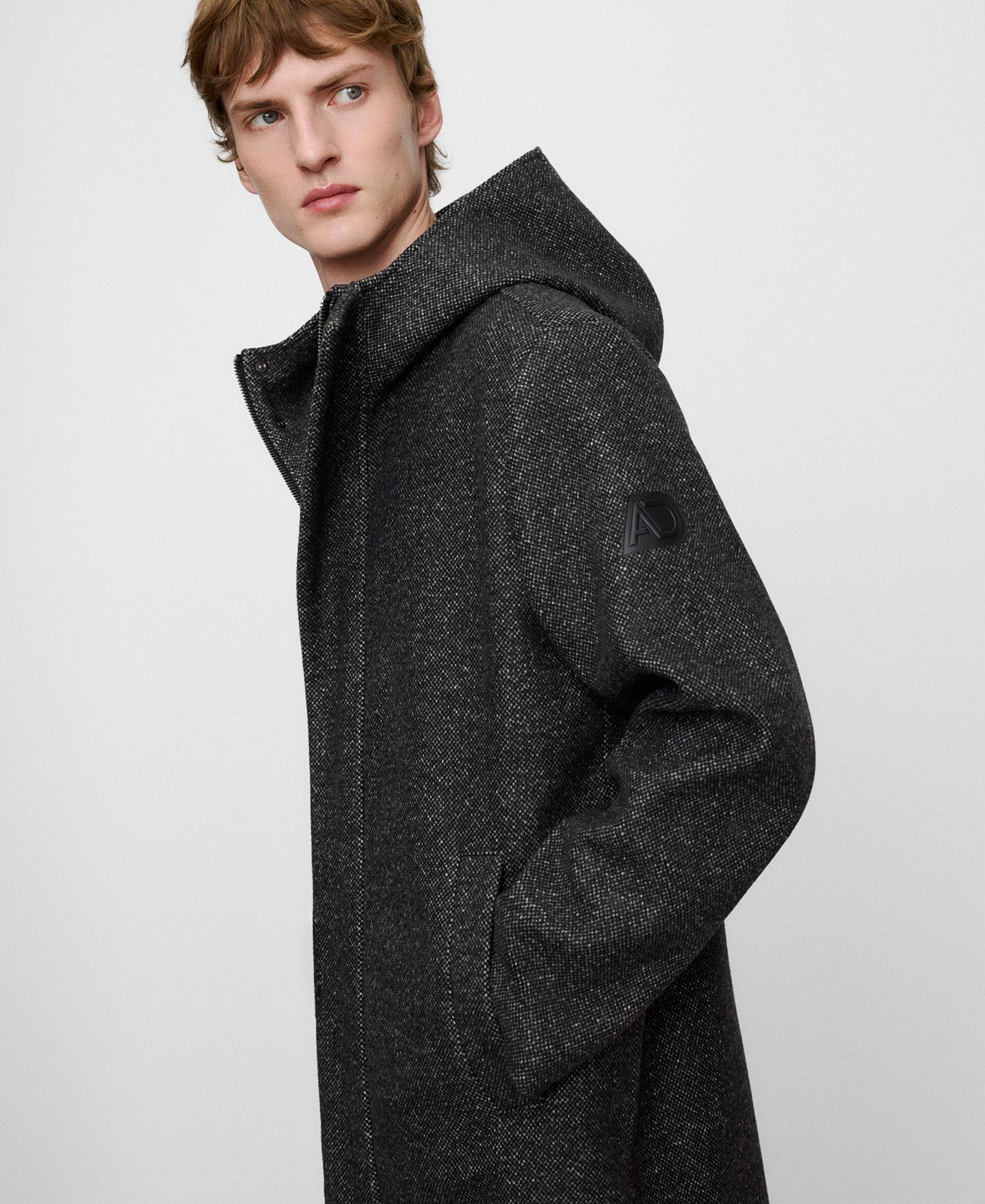 Parka de hombre con lana de tejido jaspeado y capucha - Adolfo Dominguez - Gris Gris-4