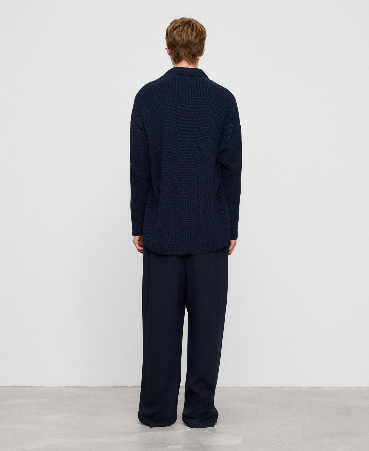 Camisa de hombre oversize combinada en algodón - Adolfo Dominguez - Azul oscuro Azul oscuro-3