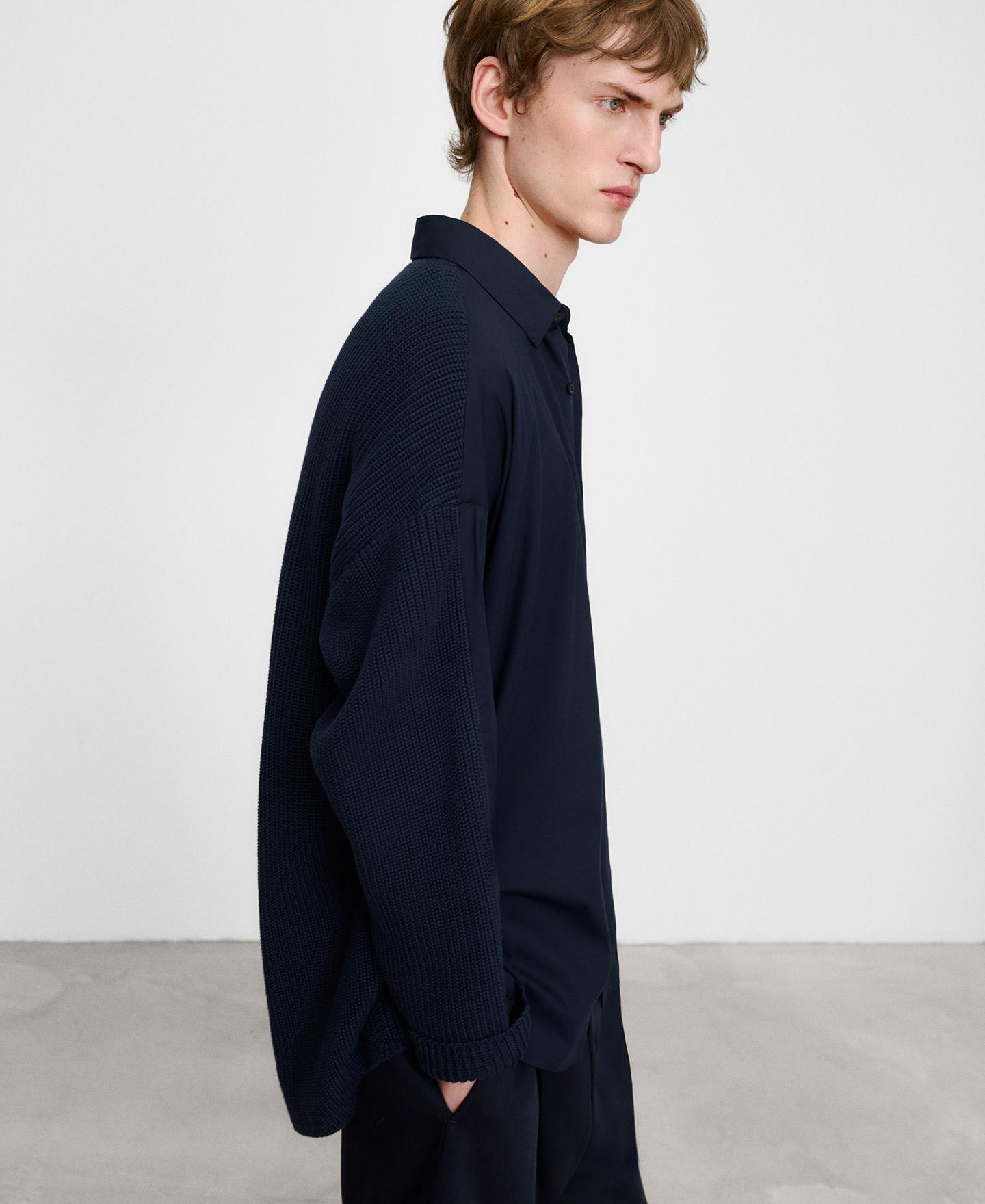 Camisa de hombre oversize combinada en algodón - Adolfo Dominguez - Azul oscuro Azul oscuro-6