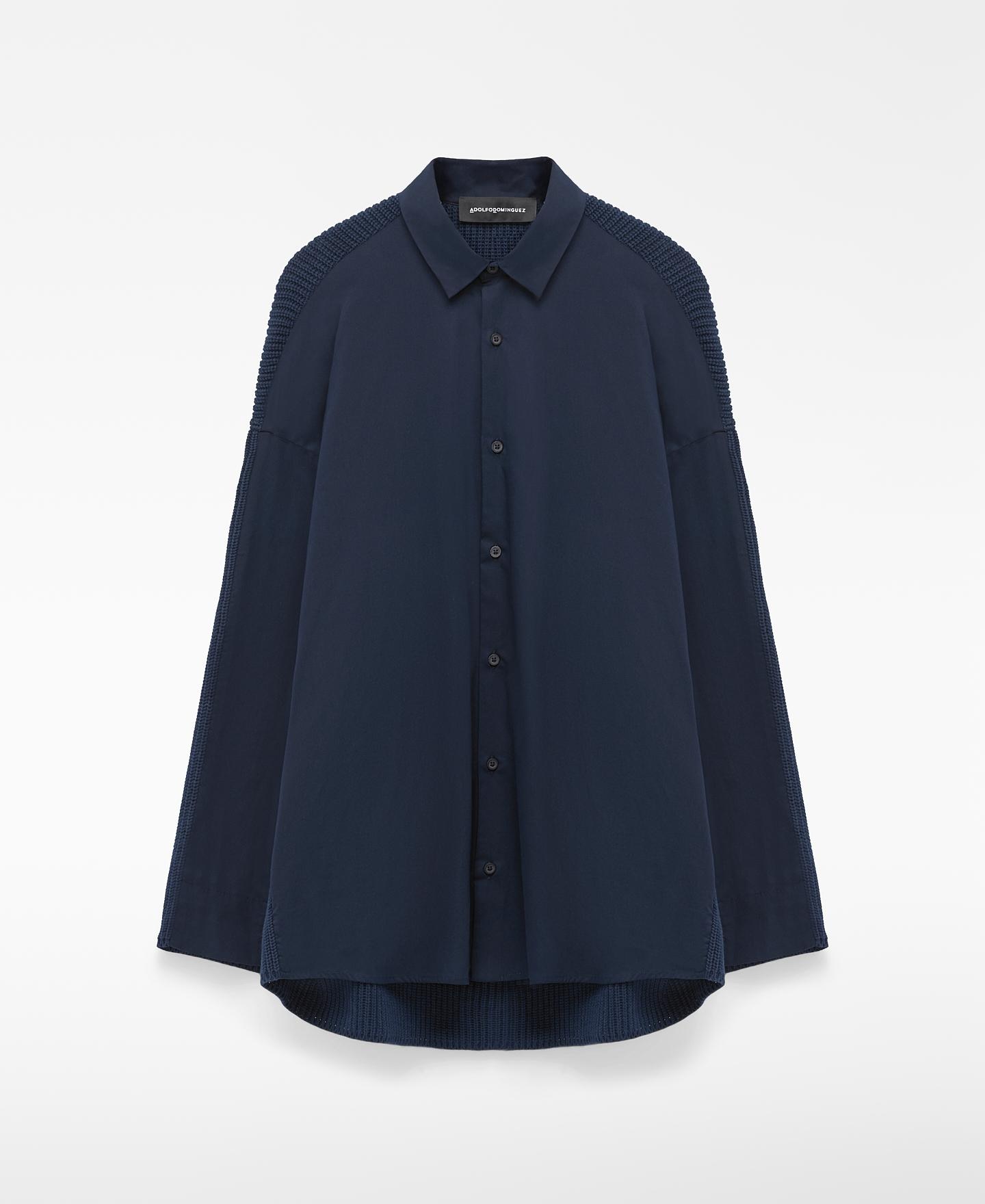 Camisa de hombre oversize combinada en algodón - Adolfo Dominguez - Azul oscuro Azul oscuro-7