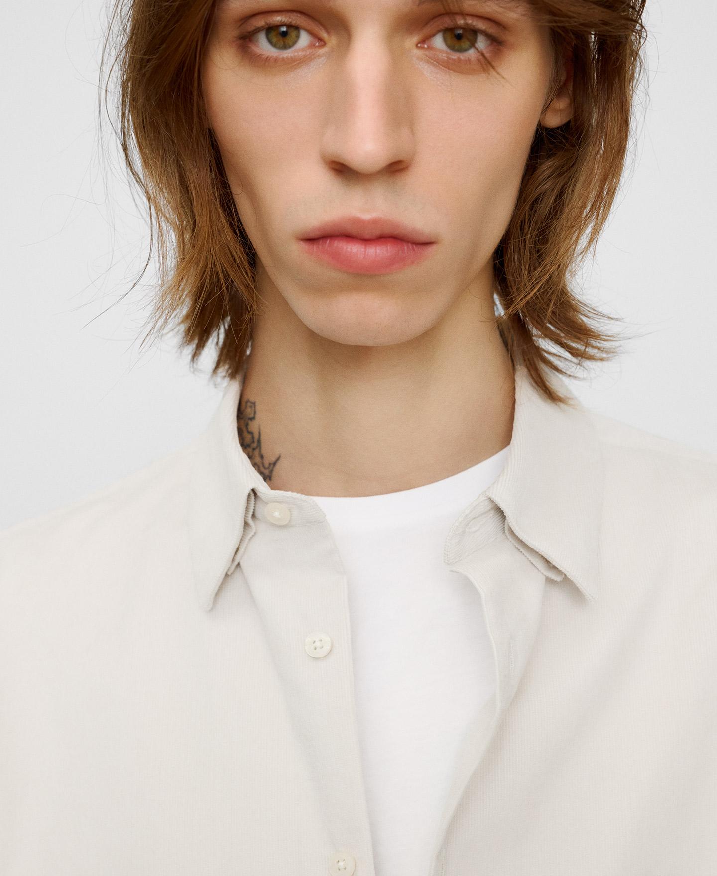 Imagen 3 de Camisa de algodón de hombre con cuello italiano - Adolfo Dominguez - Blanco Blanco