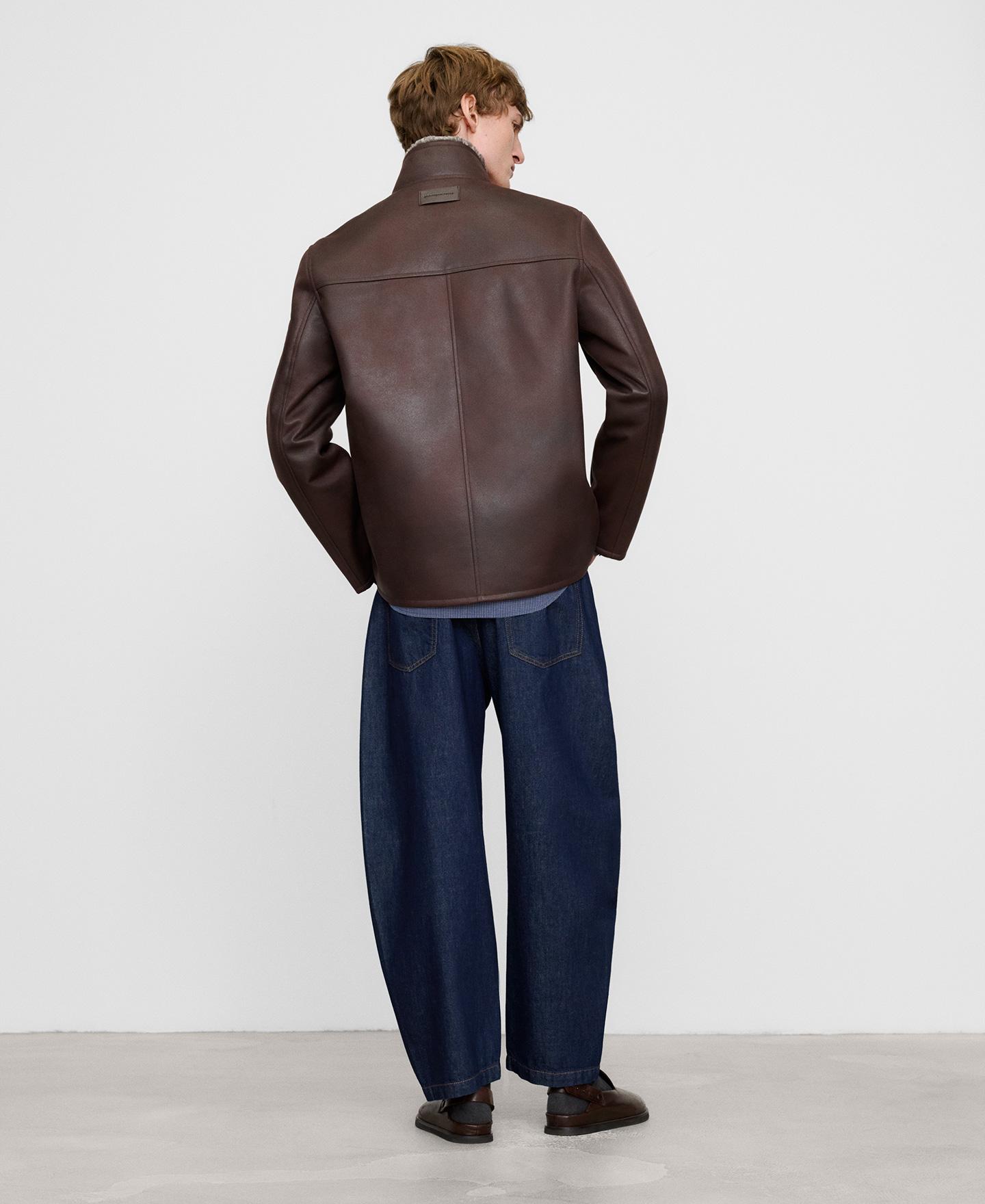 Chaqueta de hombre en piel no piel con cuello tira - Adolfo Dominguez - Marrón Marrón-3
