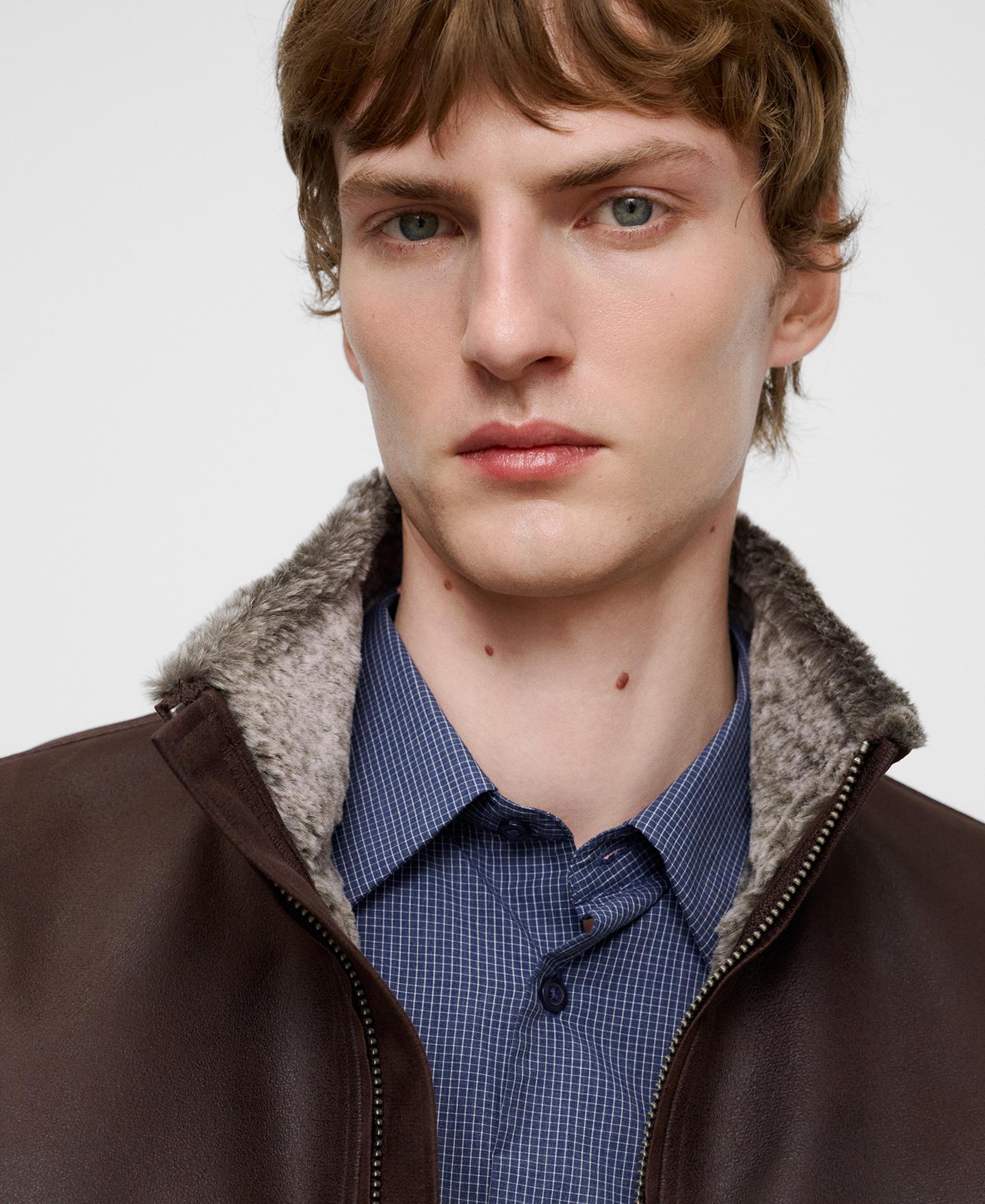 Chaqueta de hombre en piel no piel con cuello tira - Adolfo Dominguez - Marrón Marrón-4
