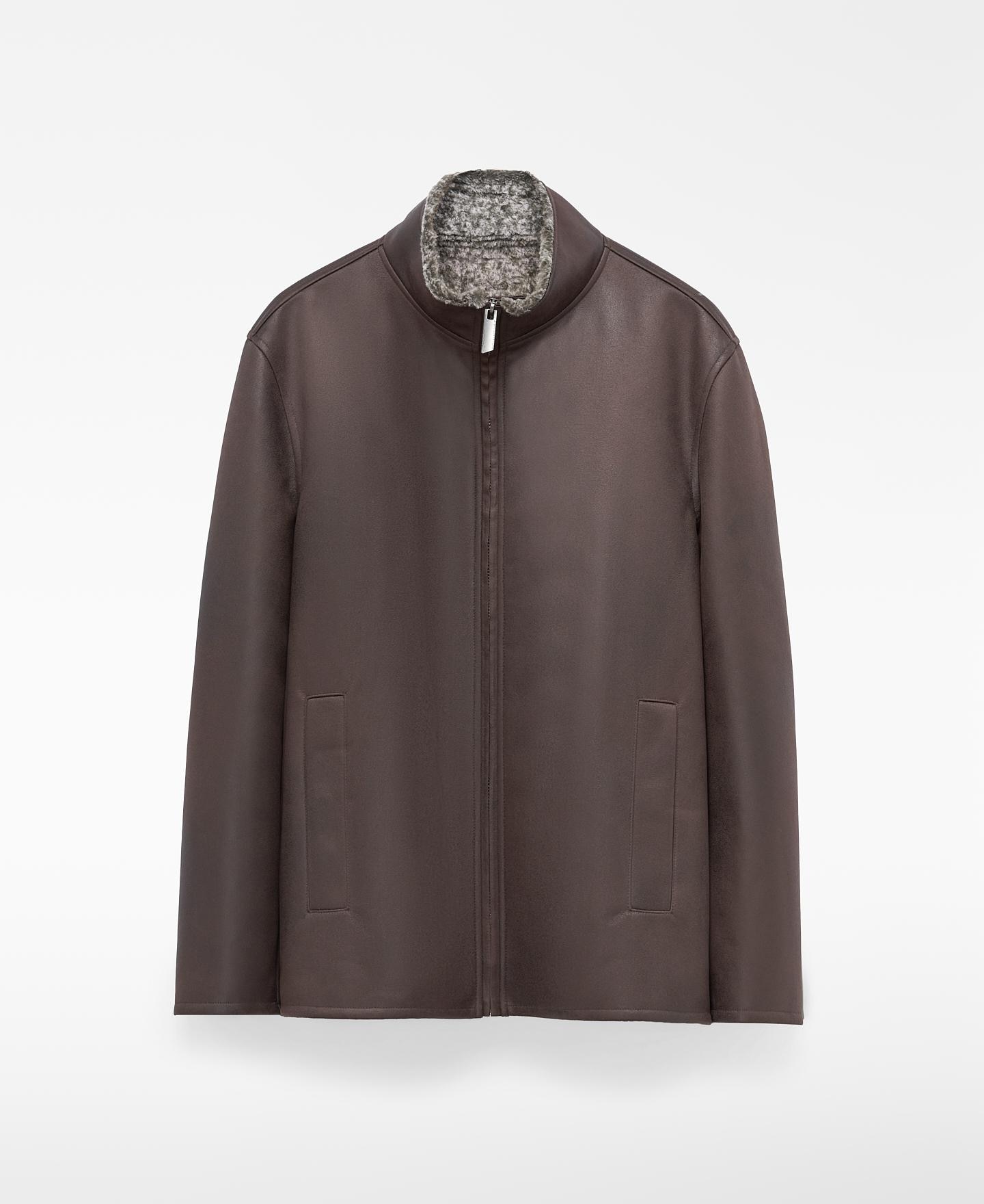 Chaqueta de hombre en piel no piel con cuello tira - Adolfo Dominguez - Marrón Marrón-6