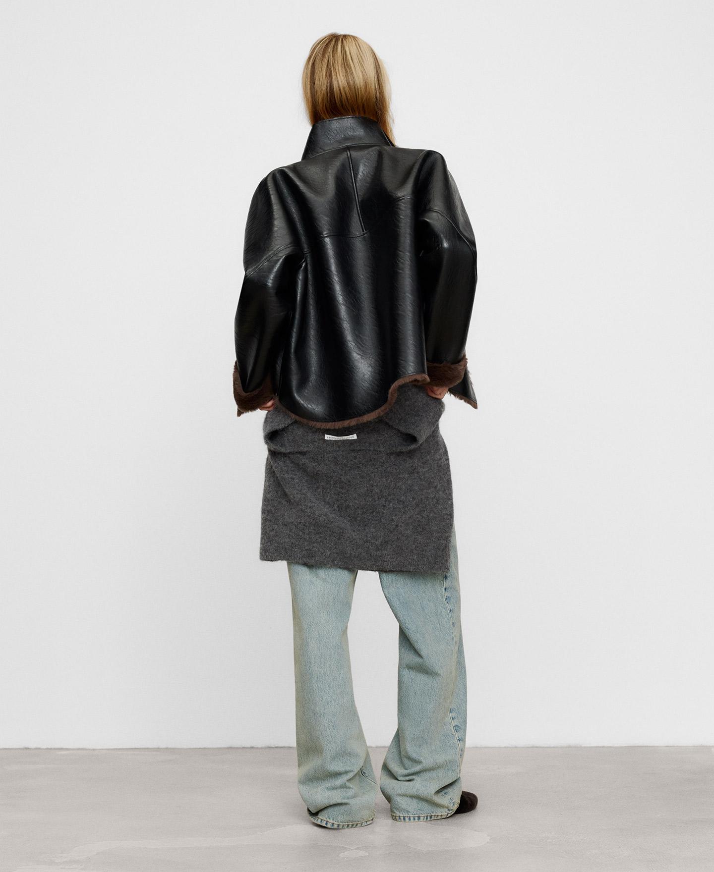 Imagen 3 de Chaqueta cruzada de mujer de doble faz en piel no piel - Adolfo Dominguez - Negro Negro