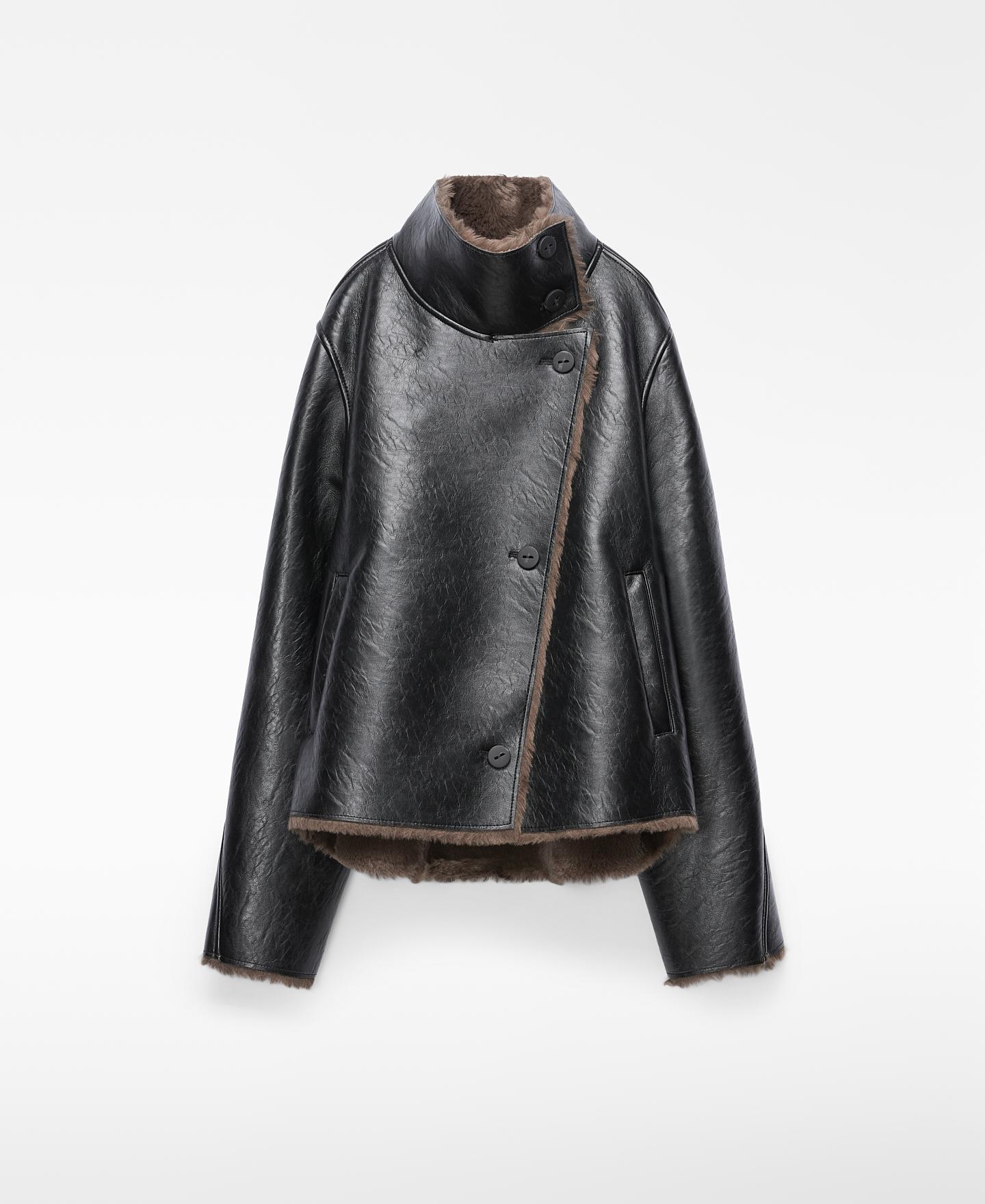 Imagen 6 de Chaqueta cruzada de mujer de doble faz en piel no piel - Adolfo Dominguez - Negro Negro
