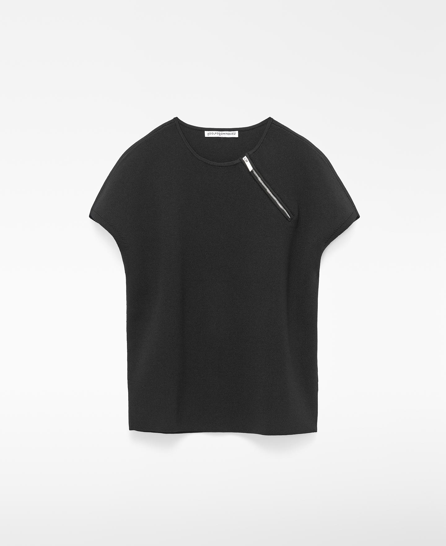Jersey de mujer de manga corta con media cremallera - Adolfo Dominguez - Negro Negro-6