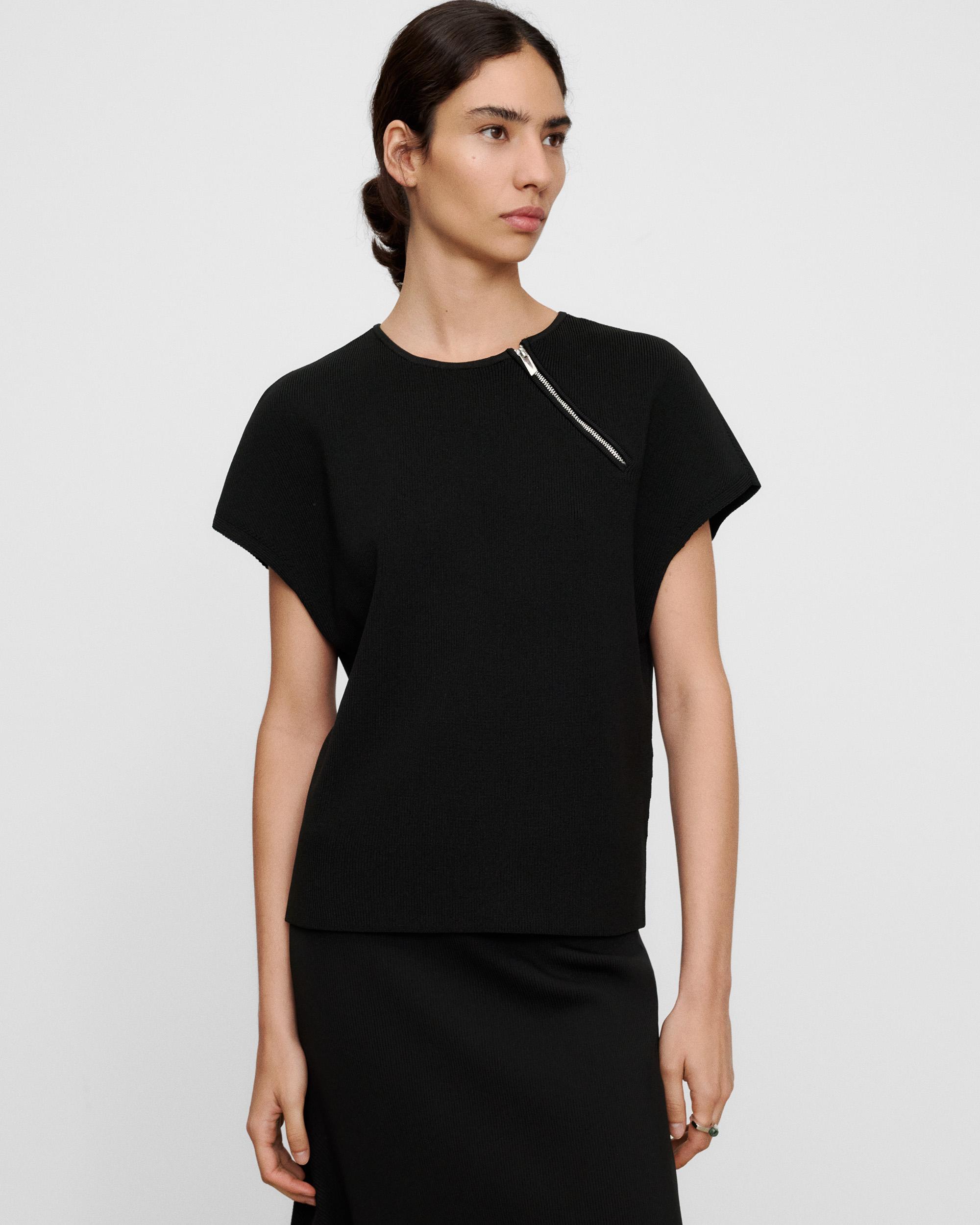 Imagen 0 de Jersey de mujer de manga corta con media cremallera Negro