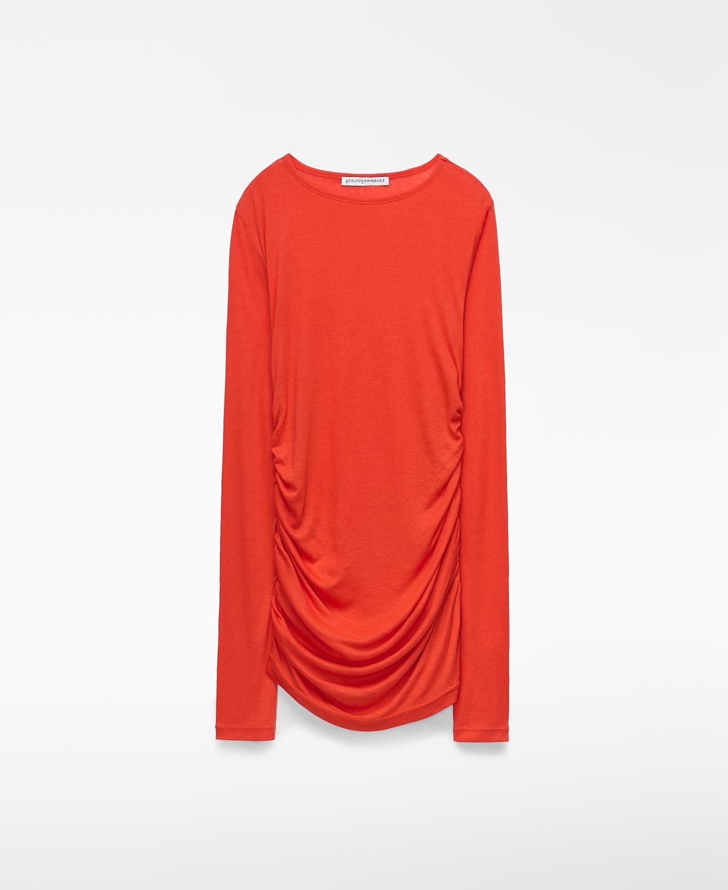 Camiseta fruncida de mujer manga larga - Adolfo Dominguez - Naranja Naranja-1