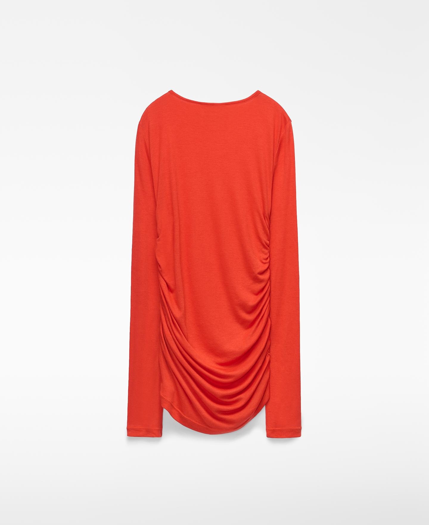 Camiseta fruncida de mujer manga larga - Adolfo Dominguez - Naranja Naranja-2