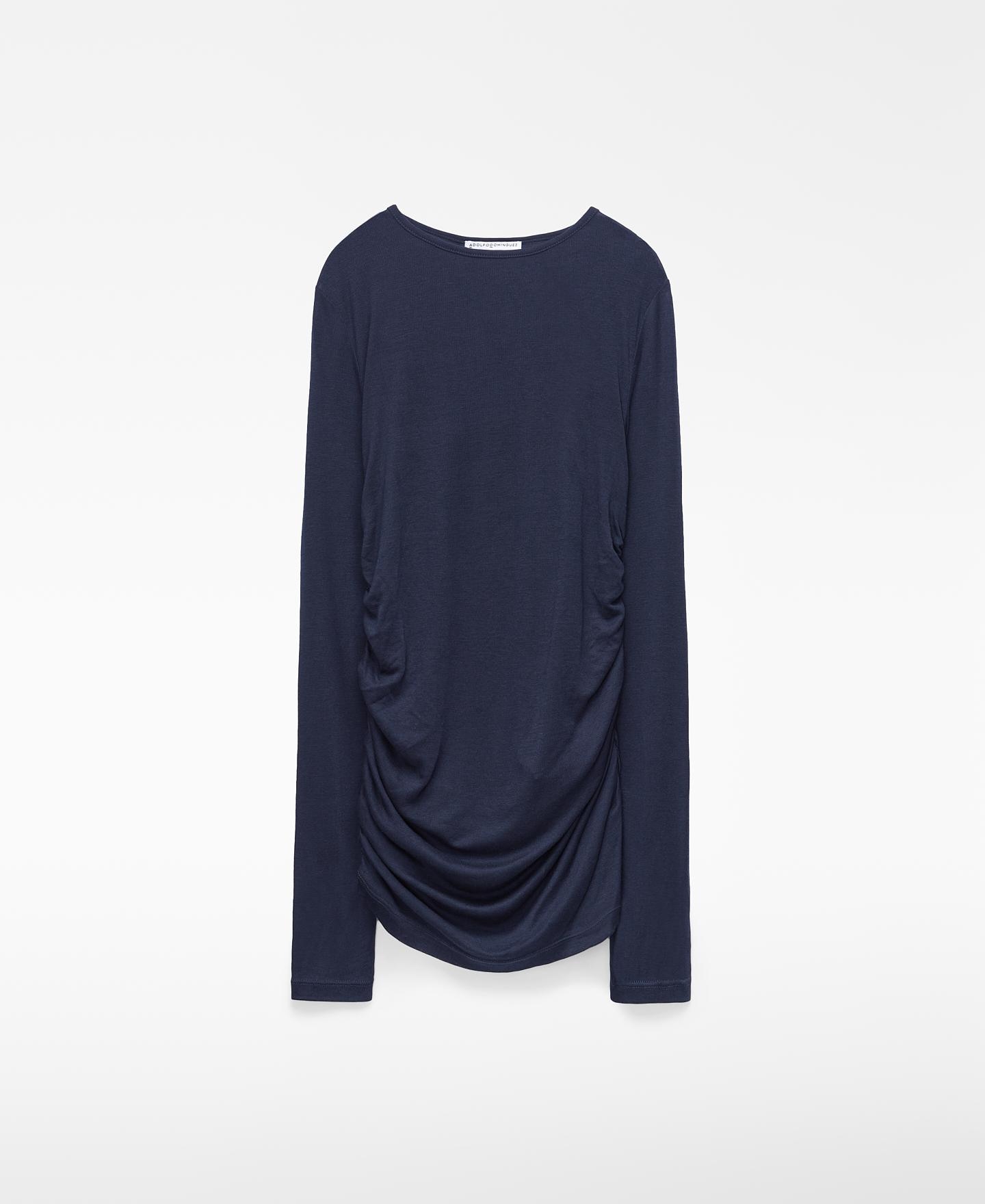 Camiseta fruncida de mujer manga larga - Adolfo Dominguez - Azul marino Azul marino-1