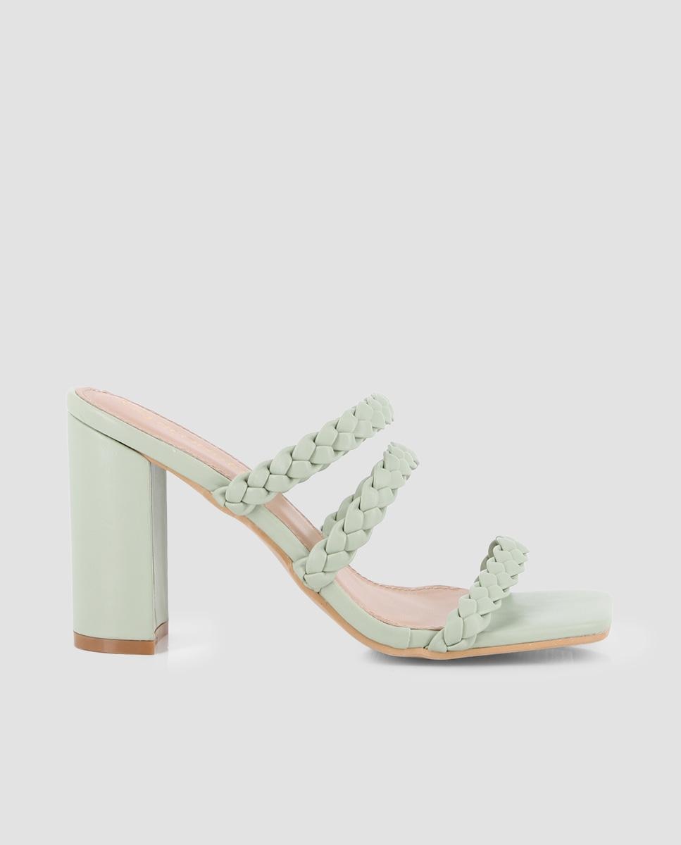 Blogger - Sandalias de tacón de mujer con tiras trenzadas y puntera cuadrada.