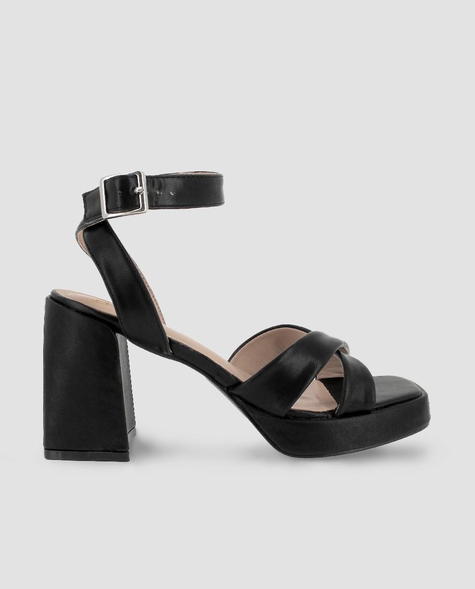 Blogger - Sandalias de tacón de mujer con cierre de hebilla en negro.