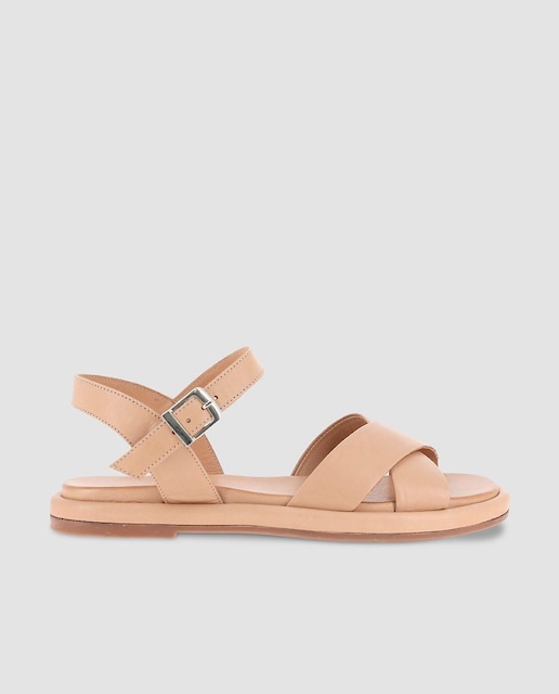 Imagen 0 de Sandalias planas de mujer de piel con tiras cruzadas