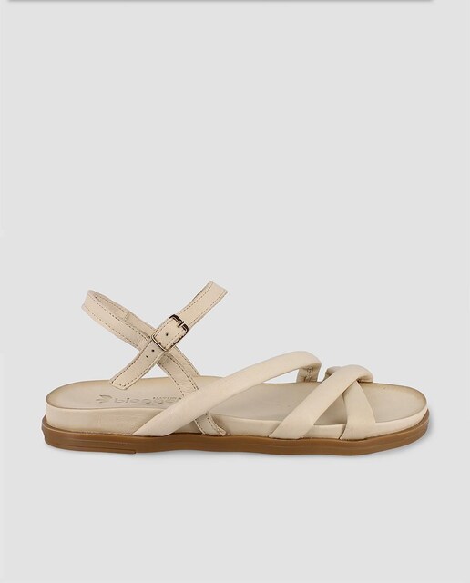 Imagen 0 de Sandalias planas de mujer de piel con tiras entrelazadas