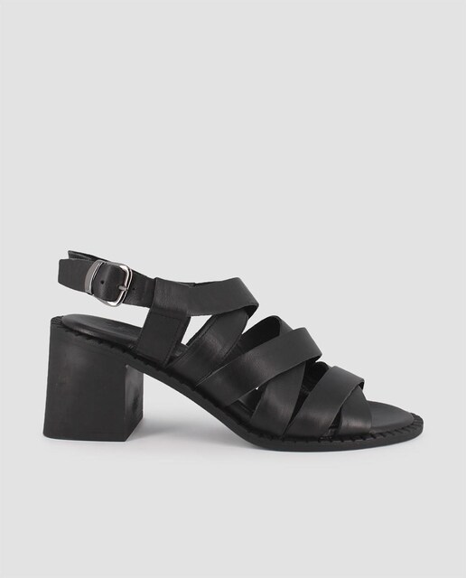 Imagen 0 de Sandalias de tacón de mujer de piel con tiras entrelazadas