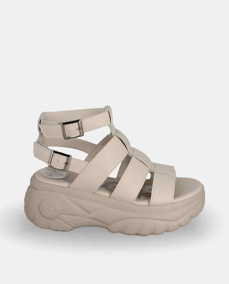 Sandalias de plataforma de mujer con dos hebillas en blanco