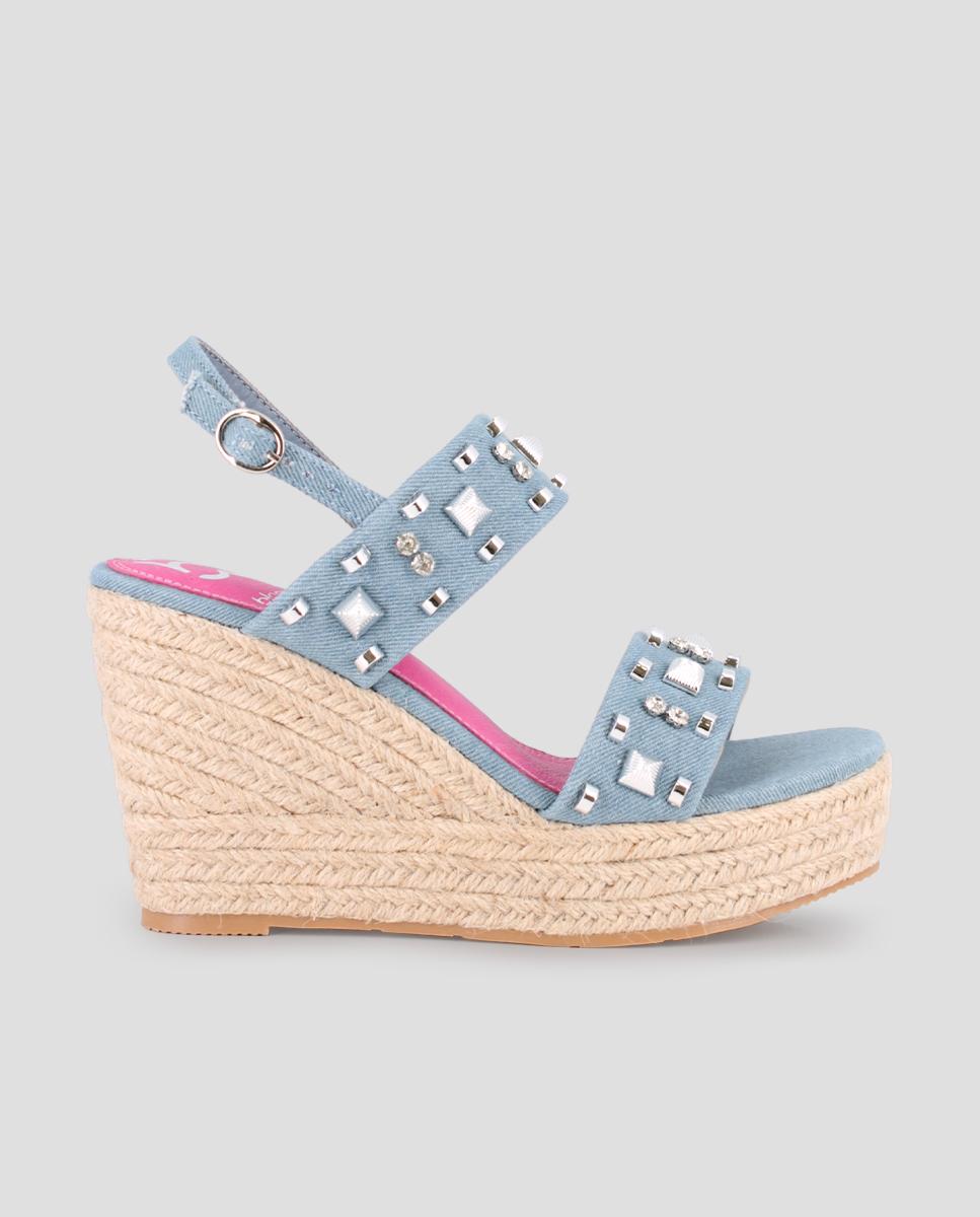Blogger - Sandalias de cuña de mujer con doble tira y pedrería.