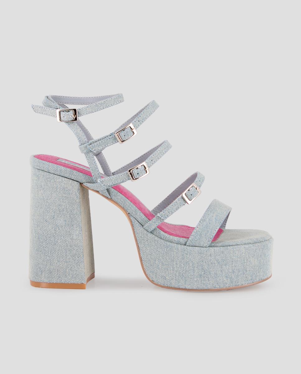 Blogger - Sandalias de tacón de mujer con plataforma delantera y tiras.