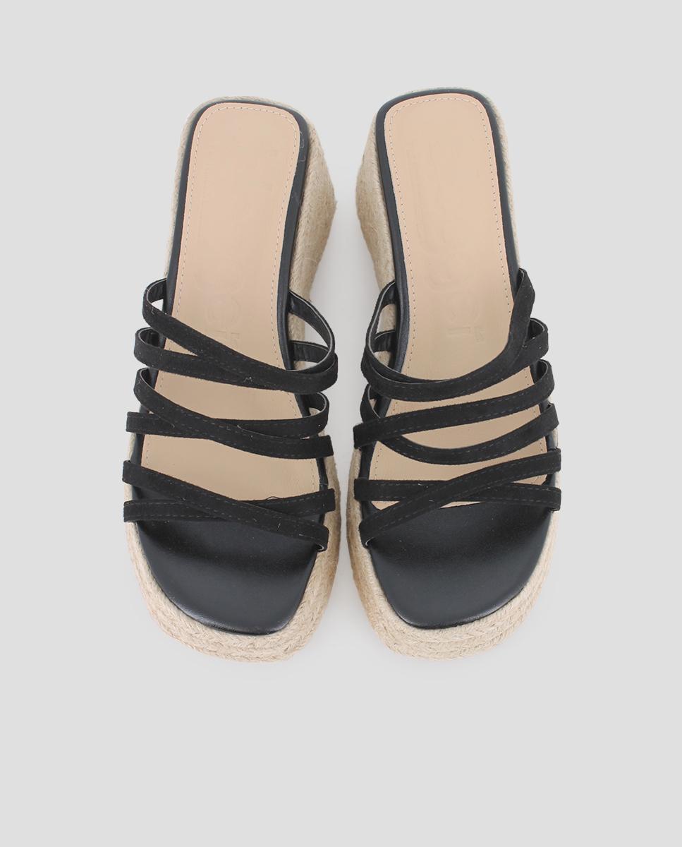 Sandalias de cuña de mujer forradas en esparto con tiras - Blogger - Negro Negro-5