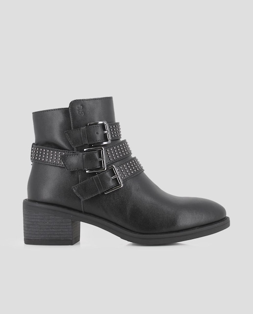 Imagen 0 de Botines de mujer con tacón ancho en piel decoraciones y hebillas