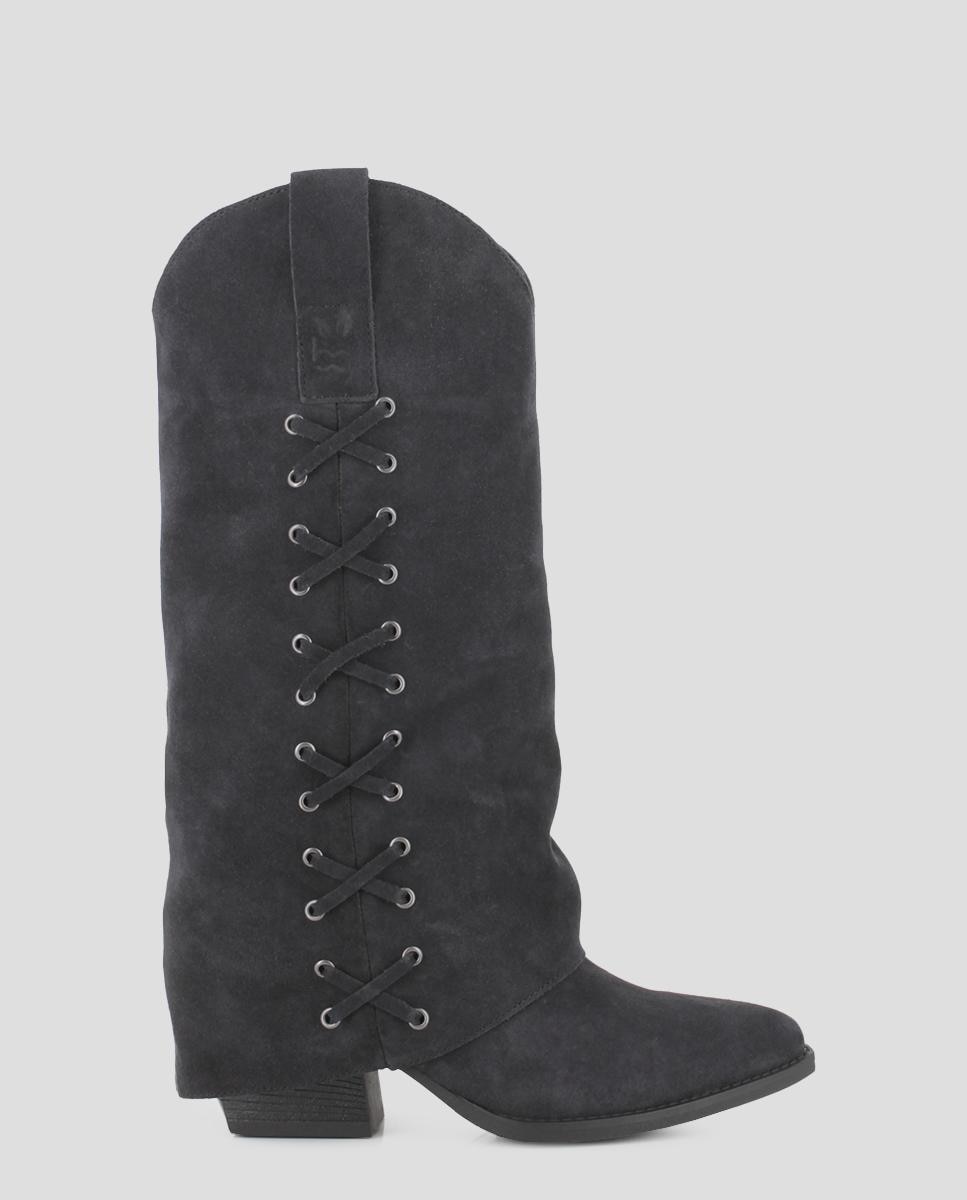 Blogger - Botas basicas de mujer de caña alta de piel serraje con capa y tacón ancho.
