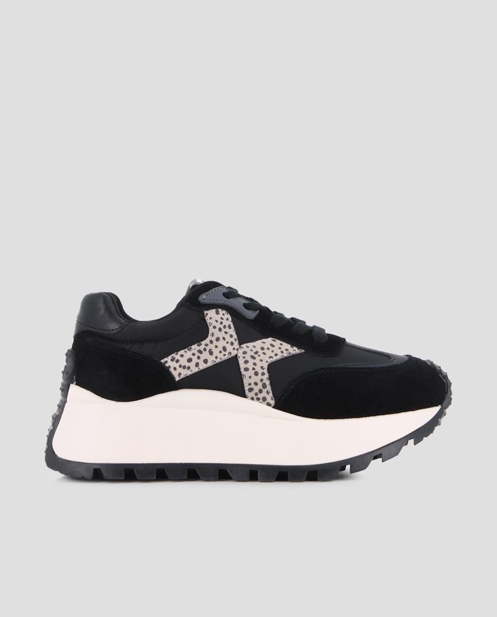 Blogger - Zapatillas plataforma de mujer en piel y textil con detalle estampado.