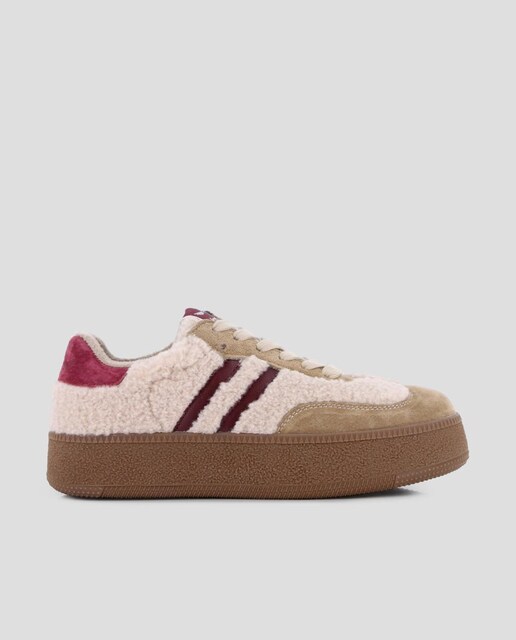 Imagen 0 de Zapatillas plataforma de mujer efecto borrego con colores a contraste