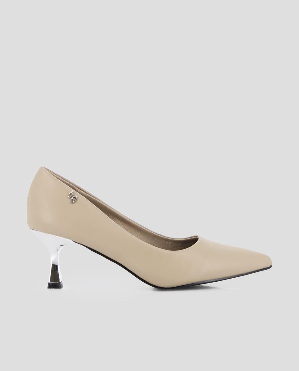 Blogger - Zapatos de salón de mujer lisos con tacón fino metalizado.