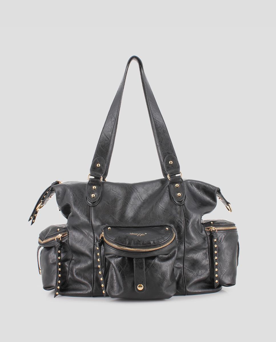 Bolso de hombro de mujer grande con tachuelas y bolsillos exteriores