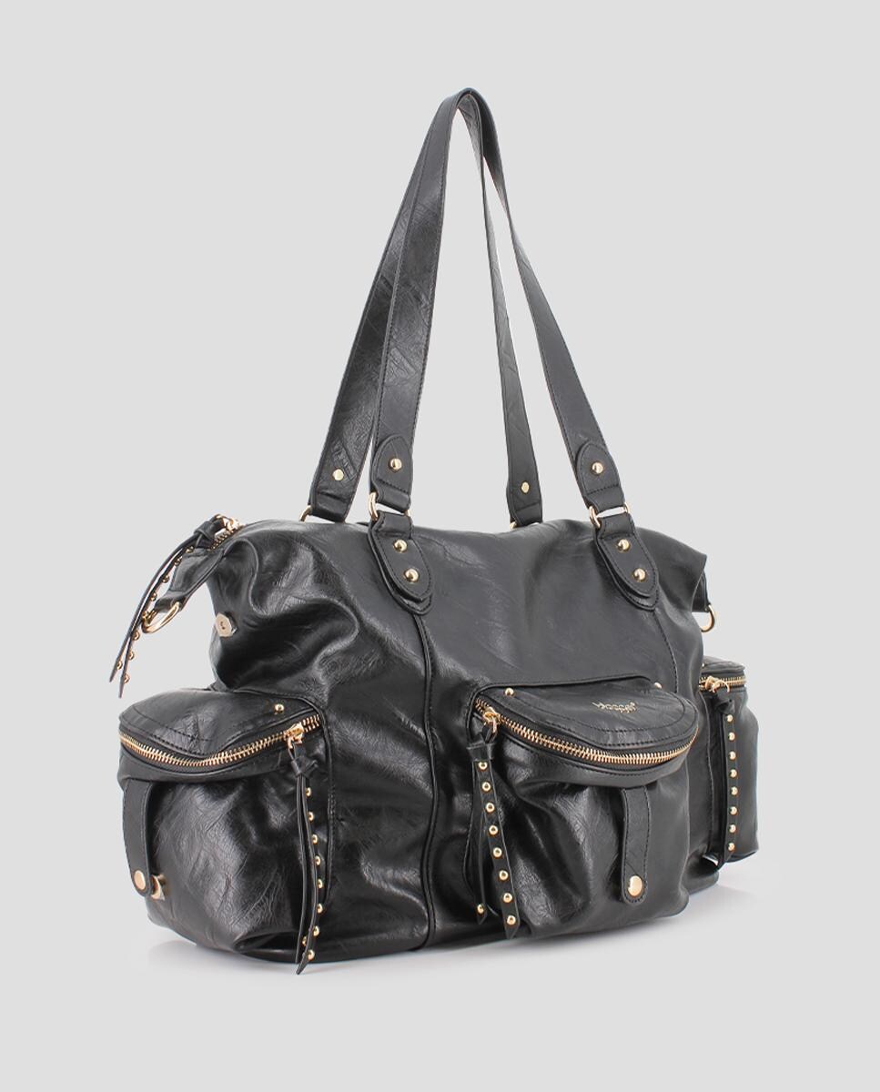 Bolso de hombro de mujer grande con tachuelas y bolsillos