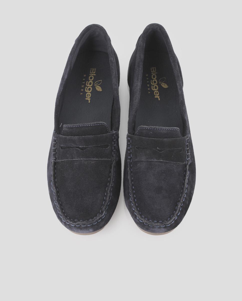 Mocasines de mujer planos de piel - Blogger - Azul marino Azul marino-5