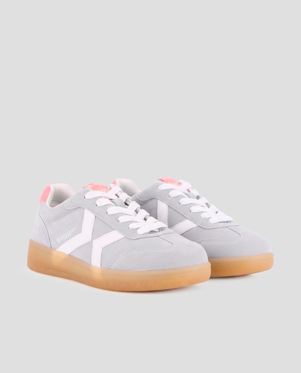 Zapatillas básicas de mujer de piel con cordones - Blogger - Azul Azul-3