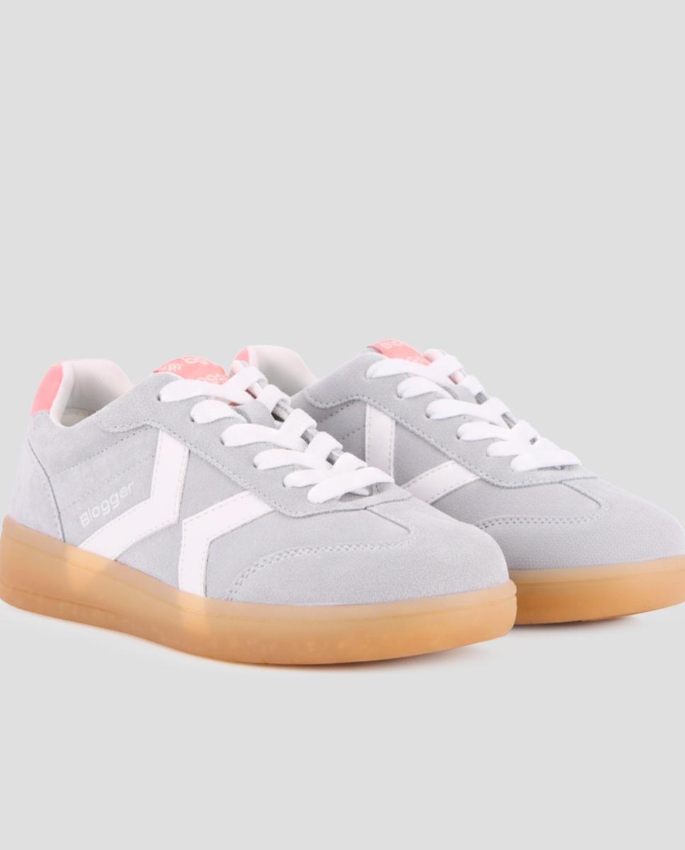 Zapatillas básicas de mujer de piel con cordones - Blogger - Azul Azul-4