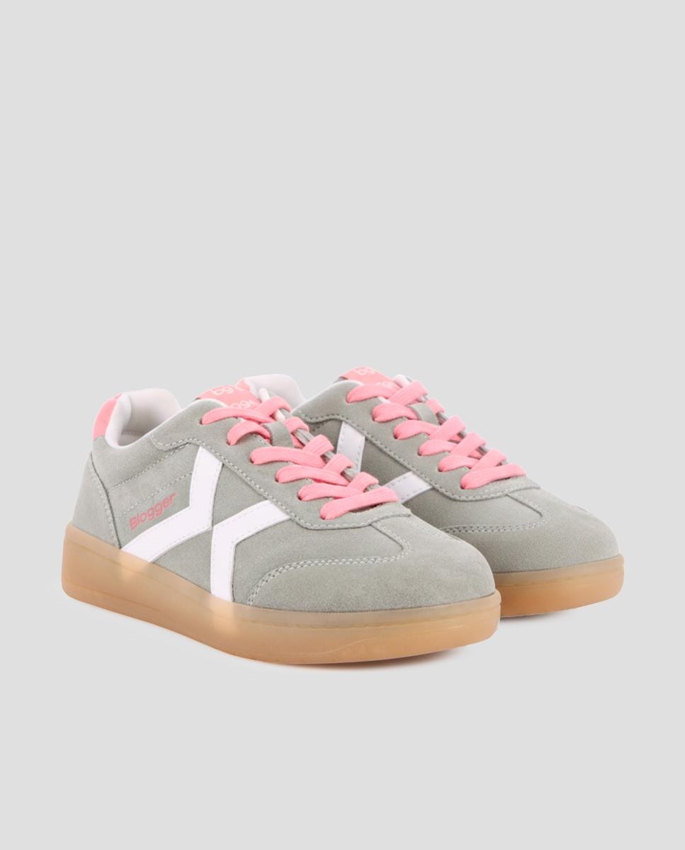 Zapatillas básicas de mujer de piel con cordones - Blogger - Gris Gris-3