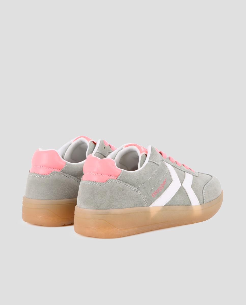 Zapatillas básicas de mujer de piel con cordones - Blogger - Gris Gris-2