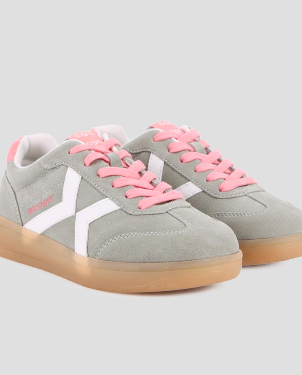 Zapatillas básicas de mujer de piel con cordones - Blogger - Gris Gris-4