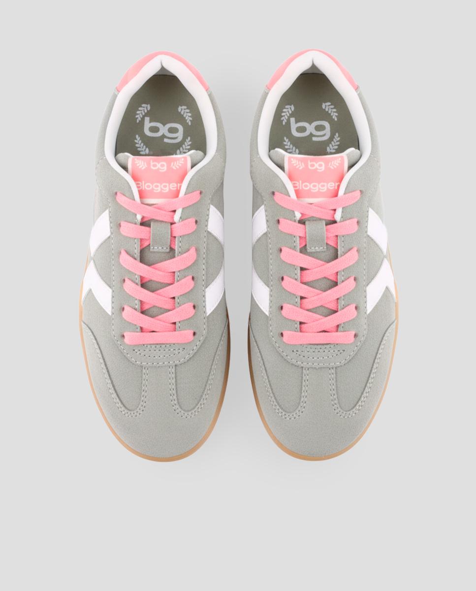 Zapatillas básicas de mujer de piel con cordones - Blogger - Gris Gris-5