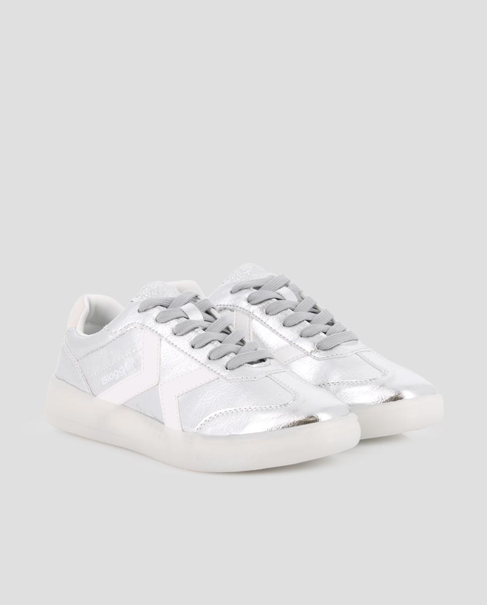 Zapatillas básicas de mujer de piel con cordones - Blogger - Plata Plata-4
