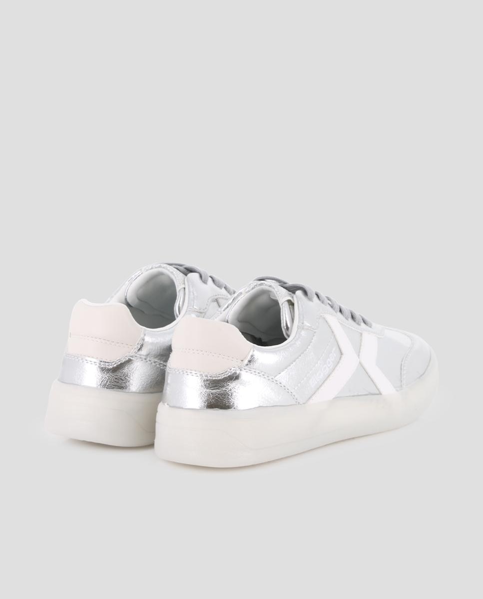 Zapatillas básicas de mujer de piel con cordones - Blogger - Plata Plata-3