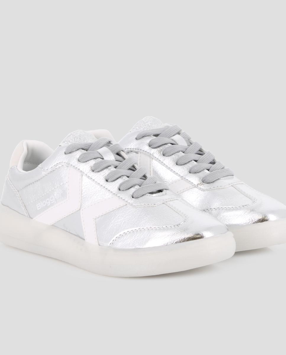 Zapatillas básicas de mujer de piel con cordones - Blogger - Plata Plata-2